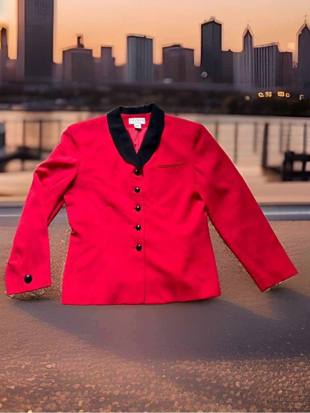 Saville Suit vintage women's size 12 red body and black shawl collar blazer.